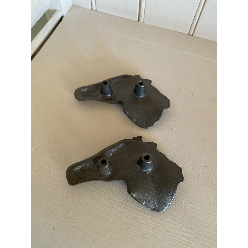 Horse Head Drawer Pulls Handles Dark Gray Metal Cast Iron Western Old West Set 2